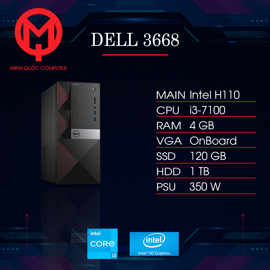 Máy tính để bàn Dell Vostro 3668, Intel Core i3-7100(3.90 GHz,3MB),4GB RAM,1TB 